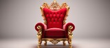 Fototapeta  - Golden royal armchair Red throne alone on white Red rug