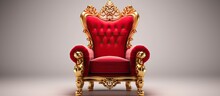 Golden Royal Armchair Red Throne Alone On White Red Rug