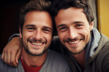 Generative AI Portrait Picture Of Two Guys Best Friends Brothers Relatives Smiling
