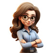 3D Cute cartoon female teacher character on transparent background.