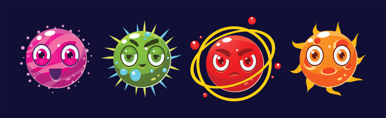 Poster - Funny Bright Planets with Face Emotion Vector Set