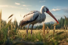 A Bird With A Long Beak Standing In A Field. This Image Can Be Used To Depict Wildlife, Nature, Or Birdwatching.