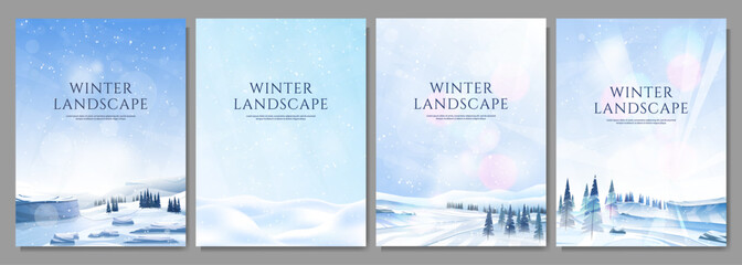 Wall Mural - vector illustration. flat winter landscape. snowy backgrounds. snowdrifts. snowfall. clear blue sky.