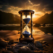 photo Time concept old hourglass Surreal decorated picture 