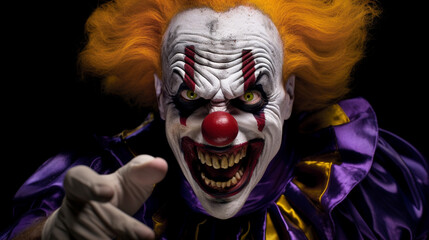 Poster - Angry clown, face contorted in rage, eyes wide and glaring.