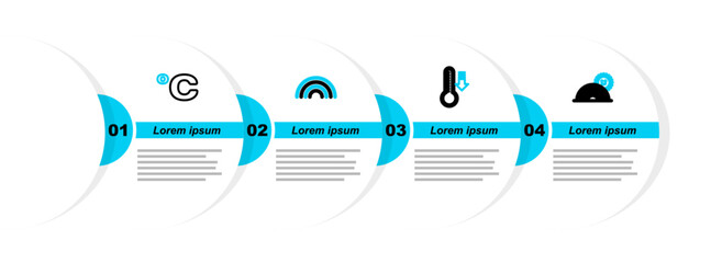 Poster - Set line Rainbow with sun, Meteorology thermometer, and Celsius icon. Vector