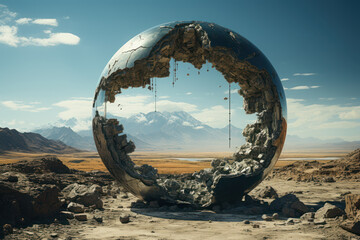 Wall Mural - a landscape where gravity pulls objects sideways instead of down. concept of gravitational anomalies