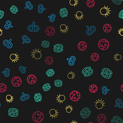 Wall Mural - Set line Aries zodiac, Cancer, Eclipse of the sun and Planet Earth on seamless pattern. Vector