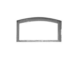 Wall Mural - Old small gray arched wooden window frame is isolated on transparent background.