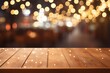 © ditosw - wooden table with blur lights bokeh background