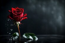 Red Rose With Water Drops, Generative AI