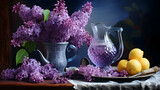 Fototapeta Londyn - still life with lilac flowers AI.