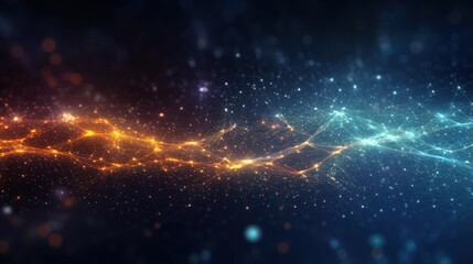 Abstract background where technology particles weave together lines of code, illustrating the interconnectedness of programming languages