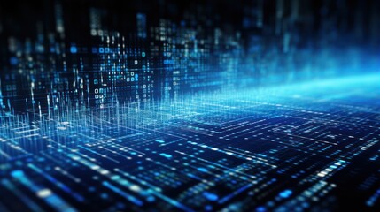 IT technology background with cascading lines of code and algorithms, showcasing the core of digital infrastructure