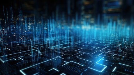 IT technology background with cascading lines of code and algorithms, showcasing the core of digital infrastructure