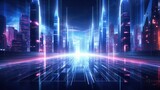 Fototapeta Przestrzenne - Neon infused abstract background with technology particles, capturing the essence of a futuristic, cyberpunk inspired cityscape