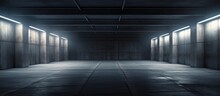 Dark Corridor With Tall Windows Empty Studio Background