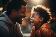 © top images - The child and dad have a fun weekend together. Portrait with selective focus and copy space