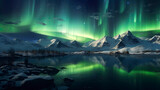 Fototapeta Góry - Beautiful northern lights over the islands. Generation AI
