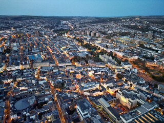 brighton city aerial shot early evening drone shot