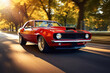 A classic muscle car revving its engine, capturing nostalgia and raw power.