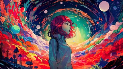 Wall Mural - abstract background of a girl in colroful world - generative ai