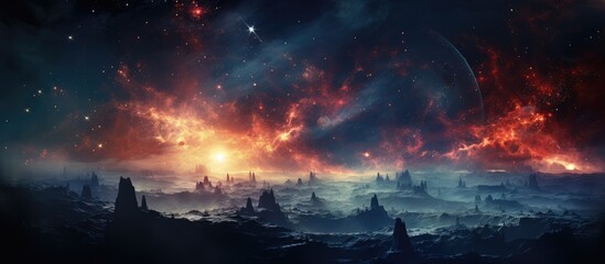 Wall Mural - exploring the vastness of space with new stars and galaxies forming creating a new beginning in a be