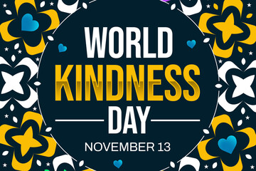 Sticker - World Kindness Day wallpaper design with colorful shapes and typography in the center.