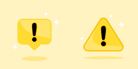 Exclamation attention caution sign - A yellow triangle with an exclamation point on it. - Yellow danger alert notification reminder icon chat message bubble symbol background