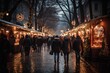 Marché de Noël en ville, décors lumineux et festivités d'hiver, évènement de fin d'année