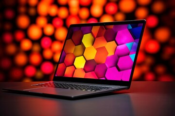 Wall Mural - Mockup of beautiful laptop with multicolor background