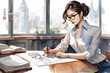 © Gyuseop - a attractive Korean woman wearing a man's shirt and glasses. Generative AI.