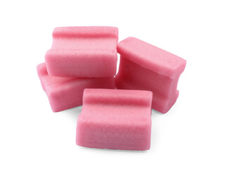 Canvas Print - Many tasty pink chewing gums on white background