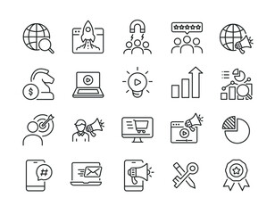 Wall Mural - Digital marketing line icons. Editable stroke. For website marketing design, logo, app, template, ui, etc. Vector illustration.