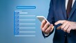 Business performance monitoring concept, businessman using smartphone Online survey filling