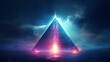 pyramid with smoking lights on the sides,warm sci-fi viewed from above 3d generative ai