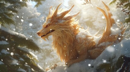 Wall Mural - red fox in snow