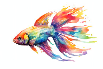 Canvas Print - ornamental fish aquarium and watercolor style