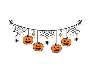 Poster - halloween garland pumpkin and spiderweb