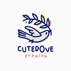 Wall Mural - quirky cute dove cartoon outline vector logo icon illustration