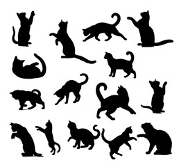  set of cats silhouettes enjoying