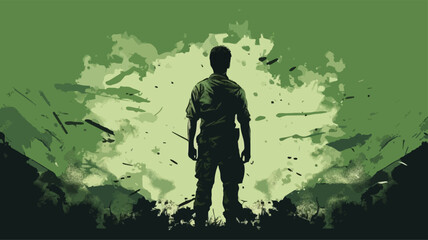 Wall Mural - young man in the army silhouette minimalist