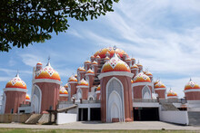 99 Kubah Emas Mosque Or 99 Golden Dome Mosque At Losari Beach, Makassar, Indonesia