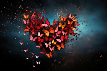 Wall Mural - Butterflies dancing, hearts aflutter, nature's love notes, valentine day concept.