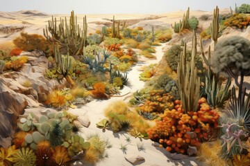 Sticker - Desert sands shift, resilient flora emerges, a thriving oasis