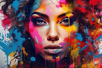 Wall Mural - Colorful graffiti portrait painting of the face of a beautiful woman