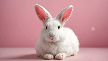 Wall Mural - A white bunny in pink background 