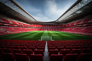 Empty football stadium with red seats illustration