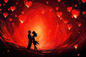 Canvas Print - Vibrant red hearts dancing, love's rhythm, passion's fire, valentine day concept.