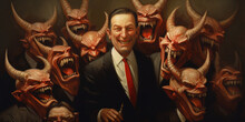 Bunch Of Greedy Evil Politics With Devil Like Eyes And Horns Laughing